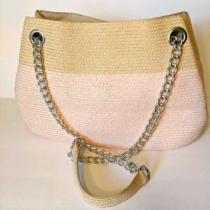 -Straw Pink Sherbet Shoulder Purse